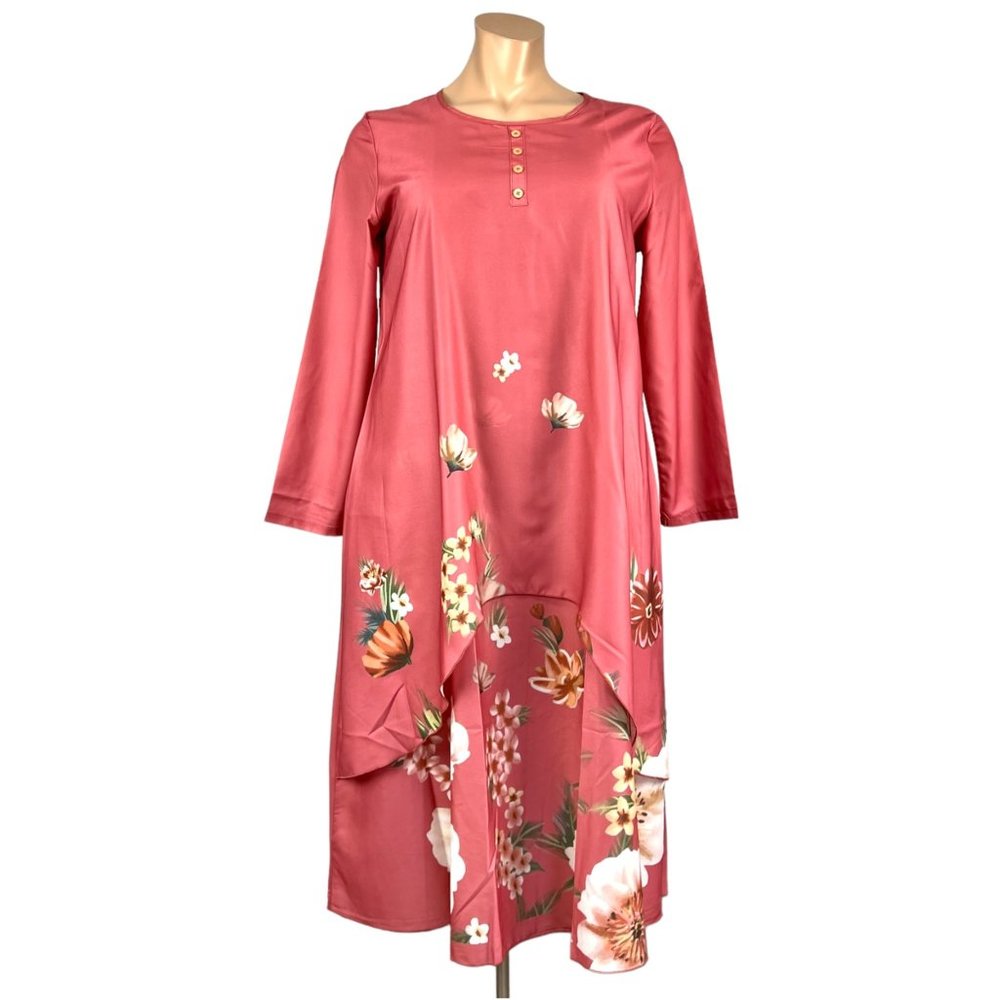 Hekka Womens Plus Floral Tiered Maxi Dress Pink Salmon Long Sleeve New size 2X